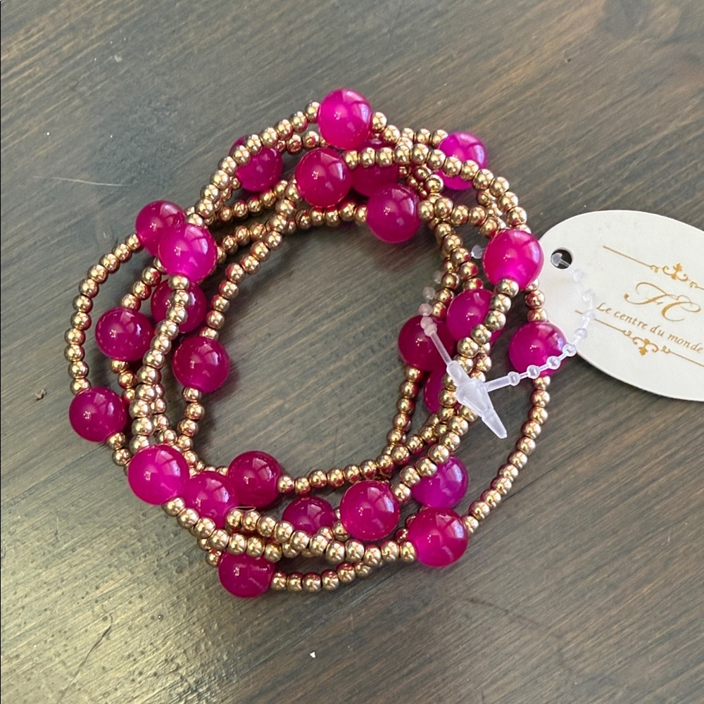 Elegant Pink and Gold Beaded Bracelet